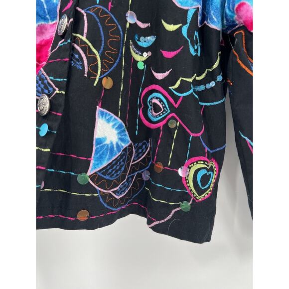 New Direction Vintage Jacket Womens XL Black Floral Heart Embroidered Button - Picture 4 of 16